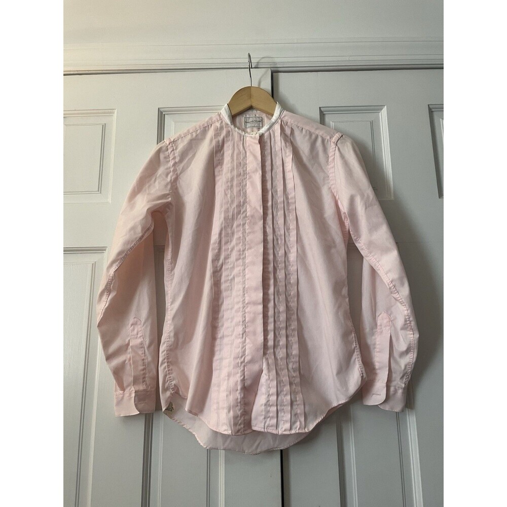 VTG Kenneth Moore Pink Pintuck Tuxedo Shirt Band Collar 6 Coquette Preppy USA